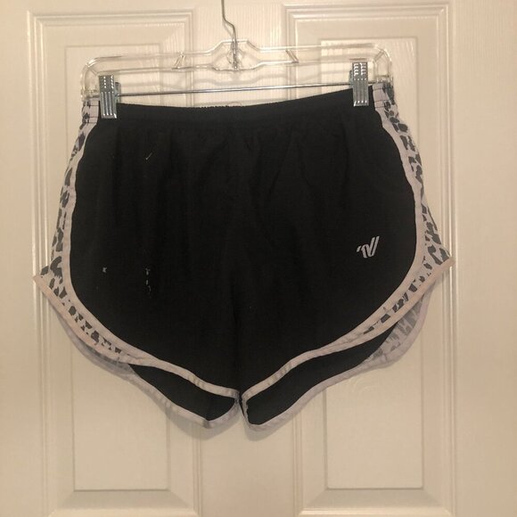 Varsity Pants - Varsity black with cheetah print and white trim athletic cheer shorts size M